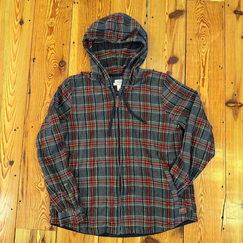 Vintage LL Bean Flannel Hoodie Jacket Large Gorpcore Grunge Barn Chores